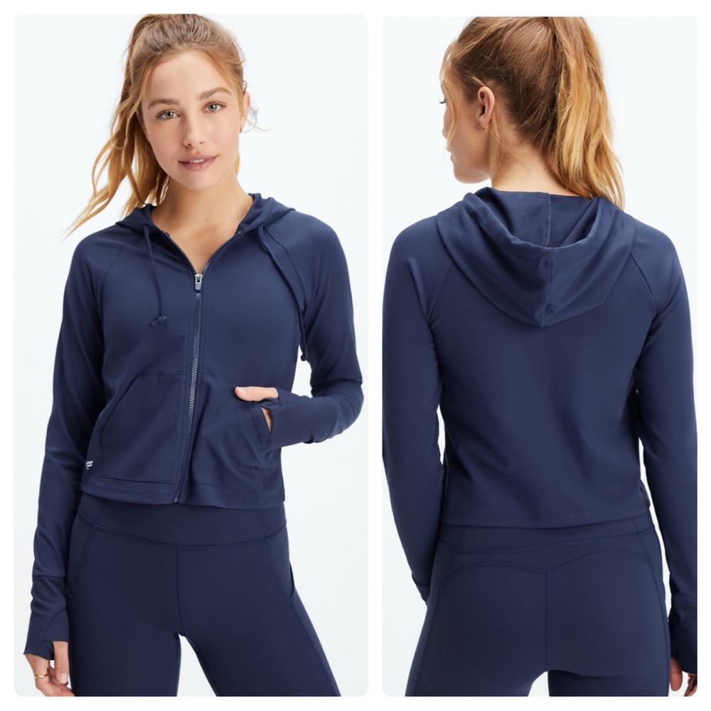NEW Fabletics Oasis Cropped Hoodie Abyss (Dark Blue) Extra Large